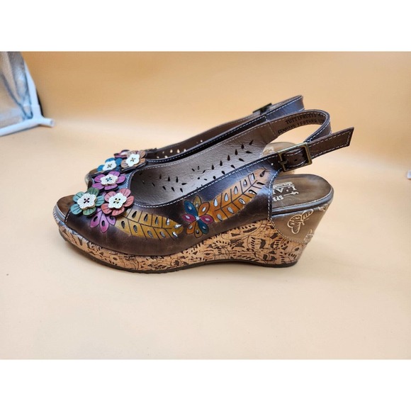 Spring Step Brown Floral Wedge Sandals - Picture 5 of 11